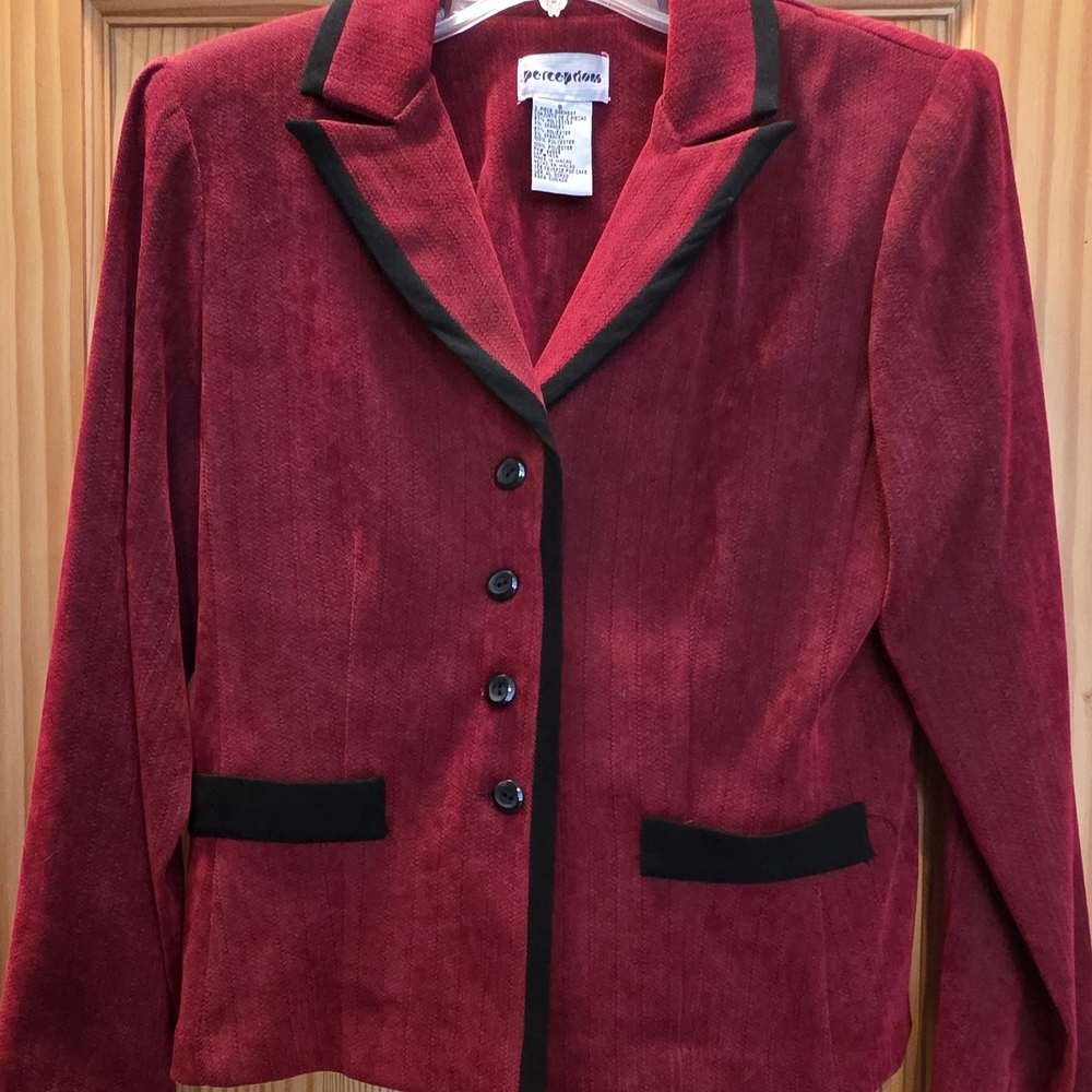 Perceptions Women's Red Blazer with Black Accents